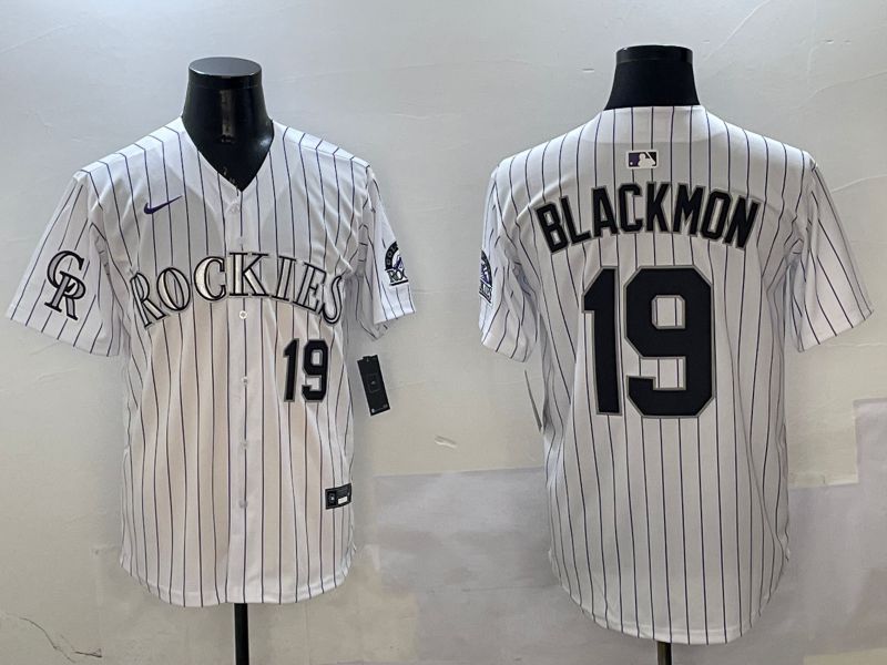 Men Colorado Rockies #19 Blackmon White Stripe Game 2025 Nike MLB Jersey style 3